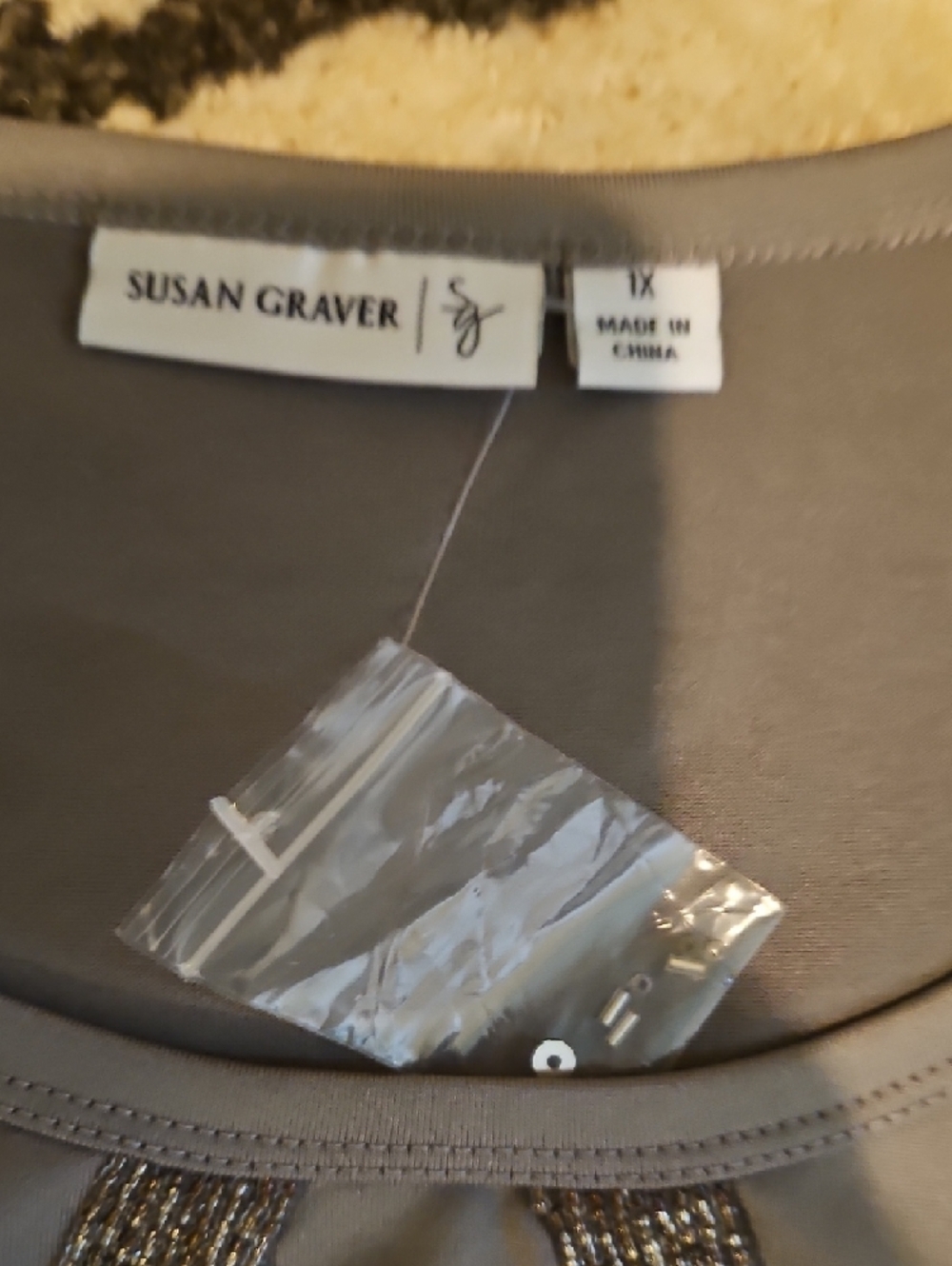 Susan Graver Taupe Long Sleeve Top with Metallic Ring Accent - Picture 2 of 5